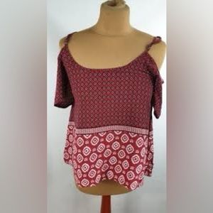 Red cut out shoulder top
